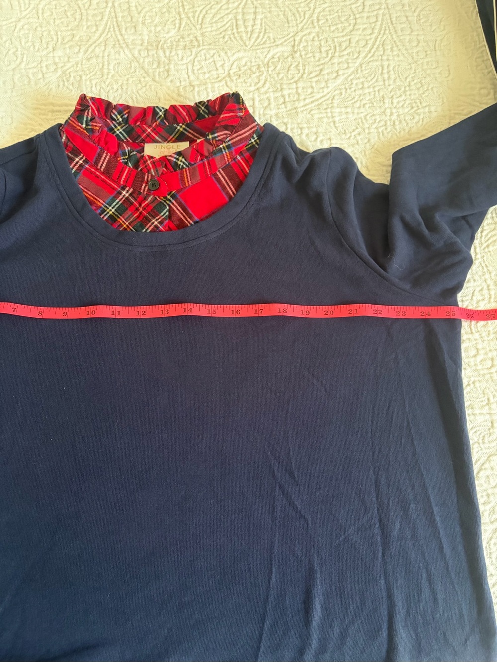 New JingleBelles by Kim Gravel Peek a Boo Ruffle Tartan Top Twilight size Large - Picture 5 of 10